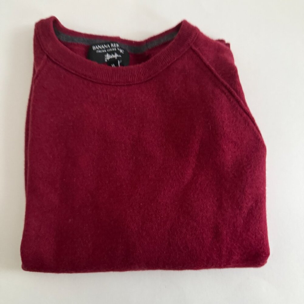 Banana Republic Men's Baruffa Italian Merino Wool Red Crew Sweater Sze XL Shrunk - Picture 10 of 10